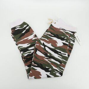 Theo & Spence Camo Lounge Pants Small Elastic Waist Drawstring Ribbed Cuffs NWT